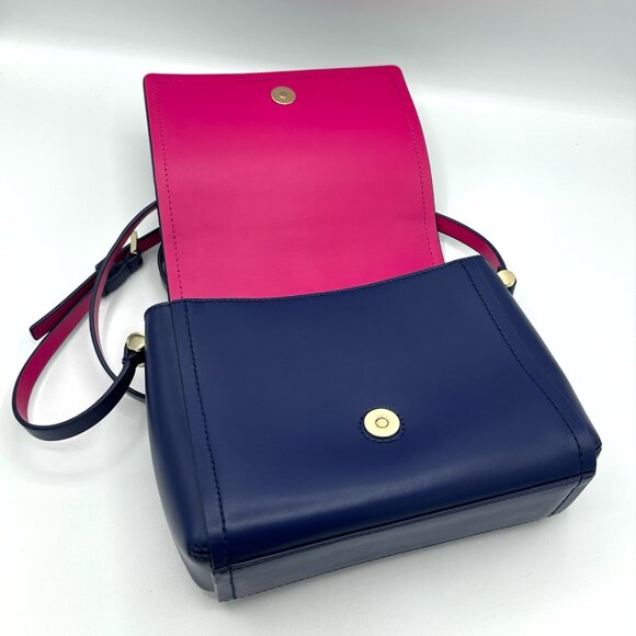 💰 EUC Kate Spade Avva Arbour Hill Smooth Leather Flap Crossbody - Blue/Pink - Picture 12 of 16